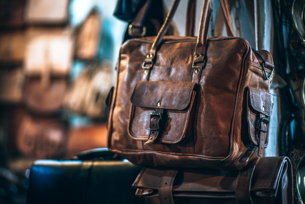 Brown Original Leather Square Bag with Extra Pockets on Both Sides