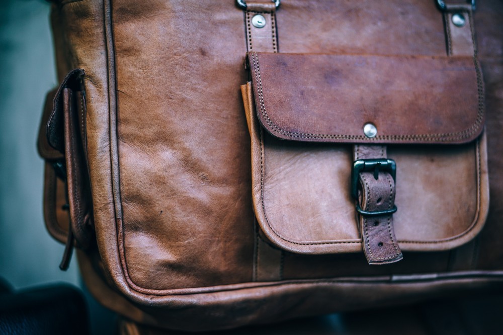 Stylish Brown Leather Satchel with many Pockets