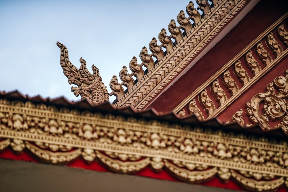 Beautiful Red and Gold Cambodian Temple Rooftop