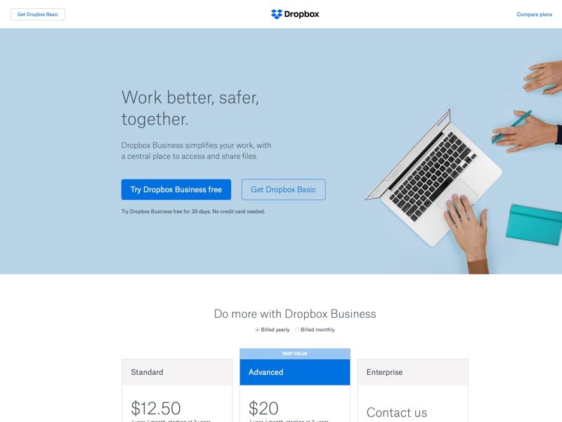 Share, sync, and collaborate on files securely with Dropbox Business, a file sharing and cloud storage solution that employees love and IT admins trust.