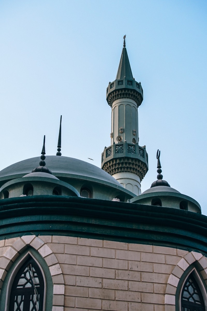 Green Mosque in Dubai Photographed from Below