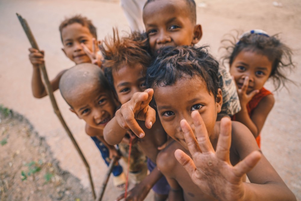 Kids from Countryside in Cambodia Smiling at the Camera