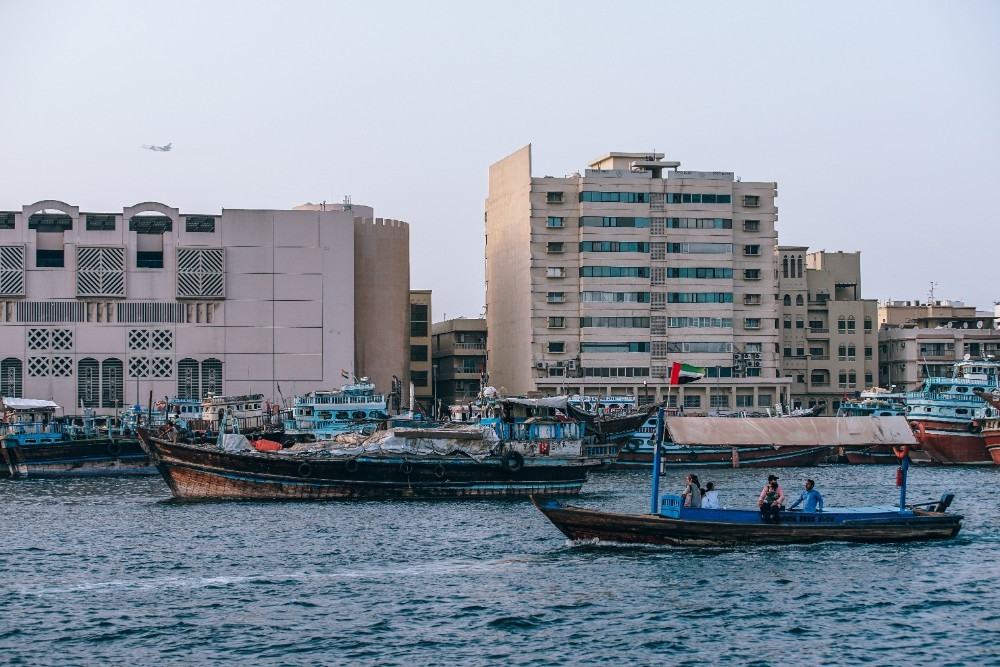 Old Dubai Canal with Two Different Boats in it