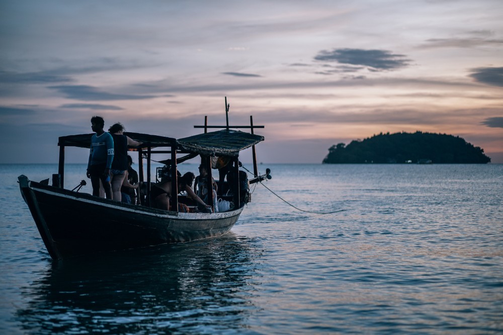Passenger Boat Coming to the Shore in Cambodia