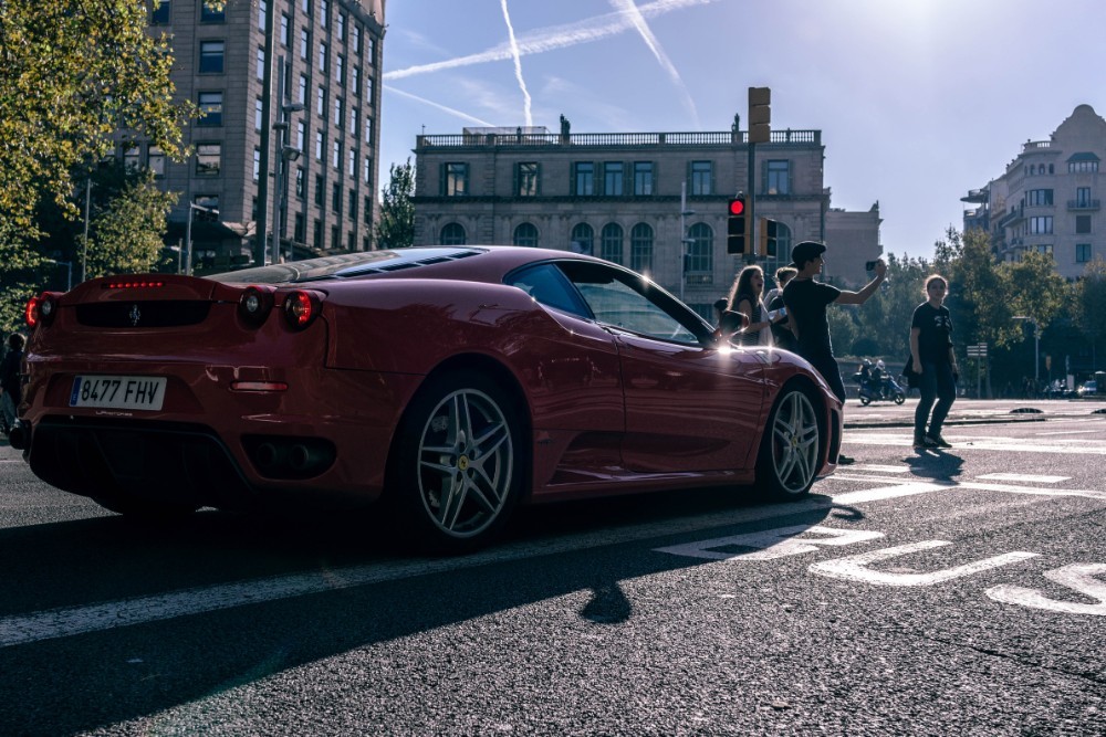 Red Ferrari on the Streets of Barcelona