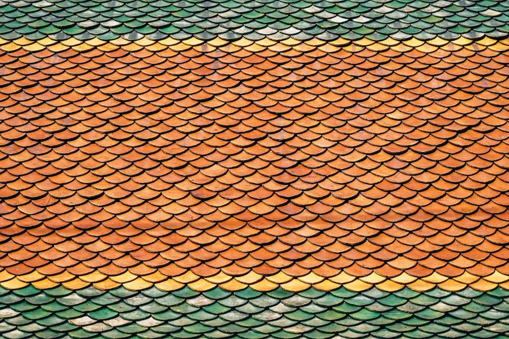 Thai Roof Pattern with Green, Yellow and Orange Colors