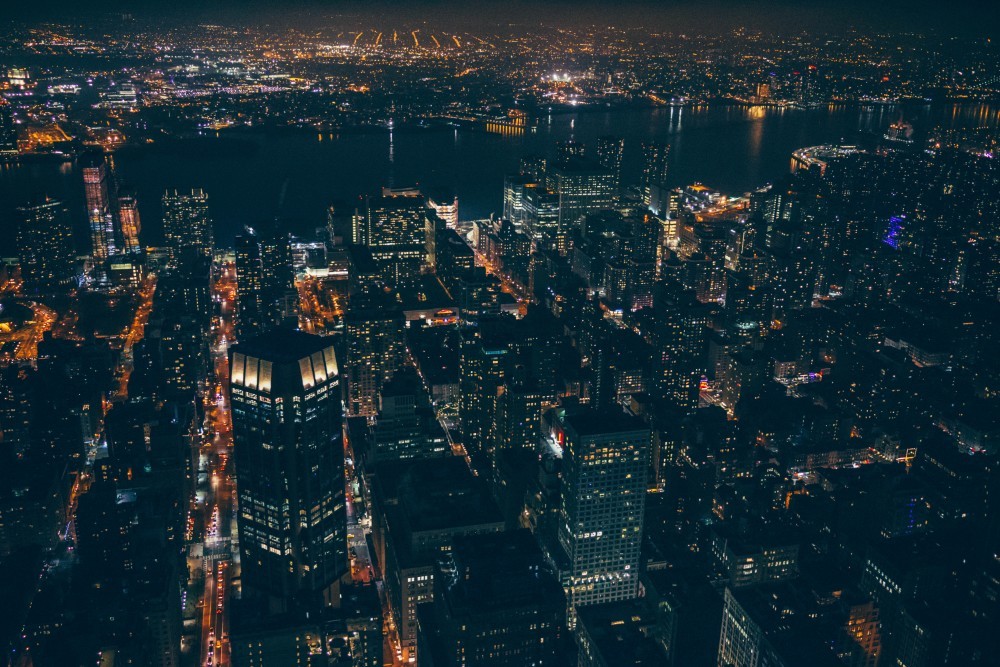 Aerial View of New York City at Night