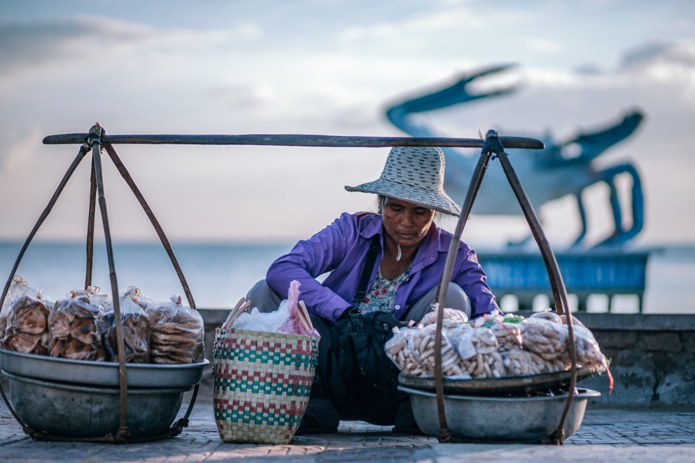 Old Lady Selling Snacks in Kep, Cambodia
