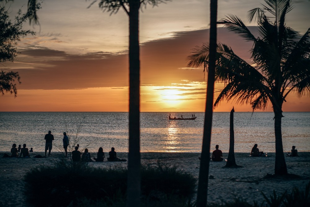 People Enjoying the Sunset at Ottress Beach in Cambodia