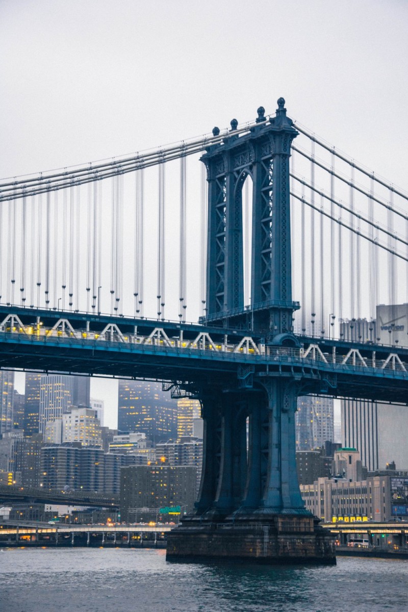 The Beautiful Manhattan Bridge and a Metro Driving Through