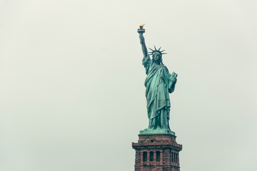 The Statue of Liberty with the Grey Sky in the Background