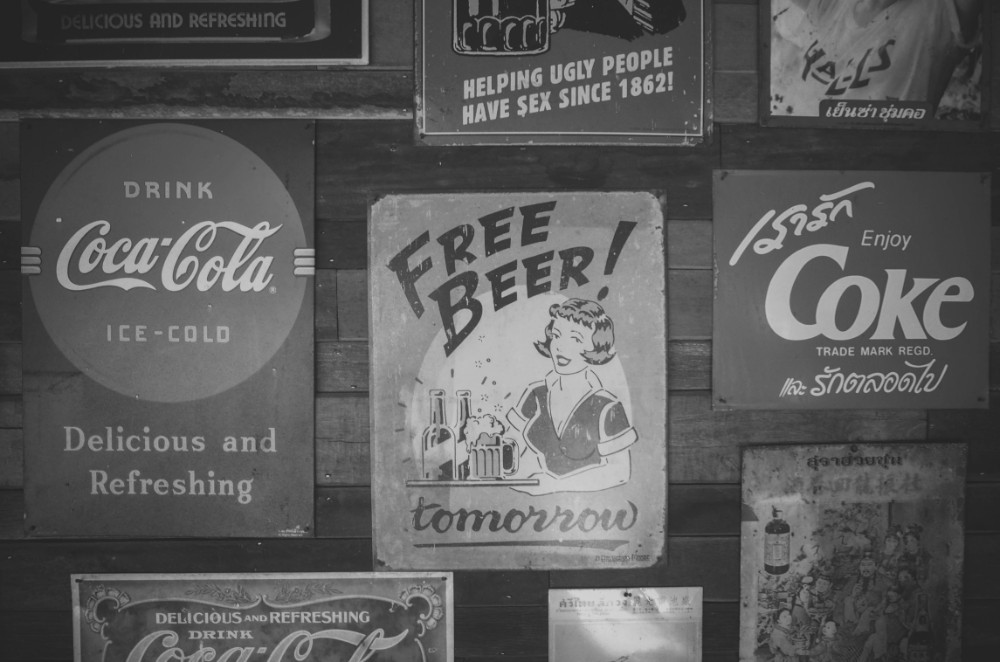 Black and White Photography of Vintage Drink Posters