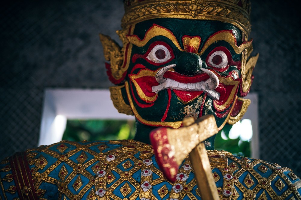 Close up Shot of a Scary Thai Khon Mask