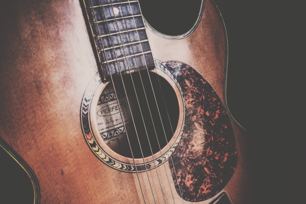 Close-up Shot of a Vintage Guitar