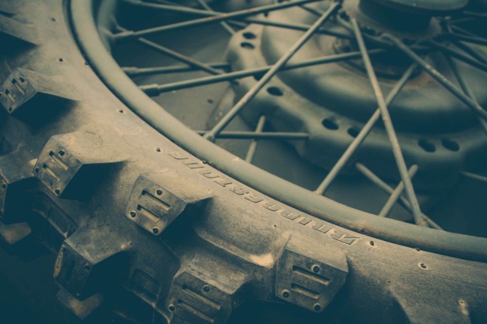 Close-up Shot of a Vintage Motorcycle Wheel