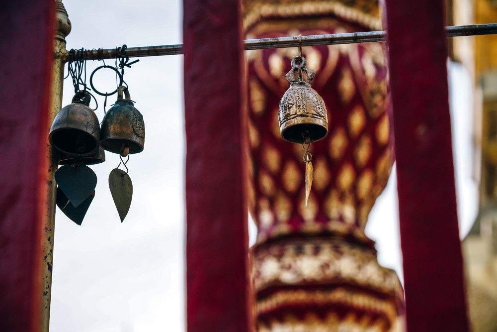 Hanging Brass Bells at the Doi Suthep Temple in Thailand