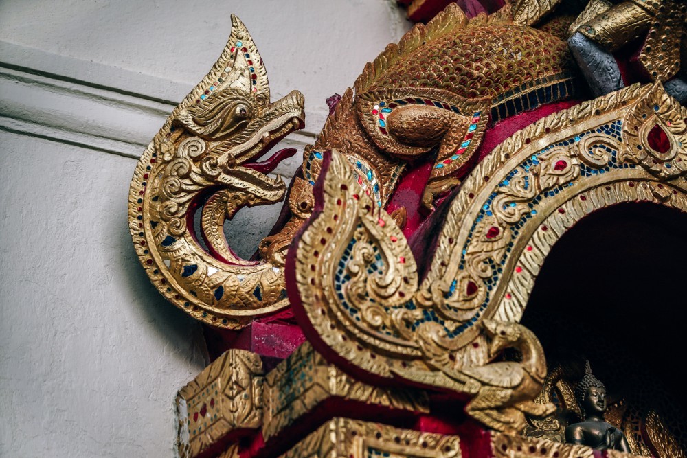 Incredible Detail on a Golden Dragon statue at Doi Suthep Temple