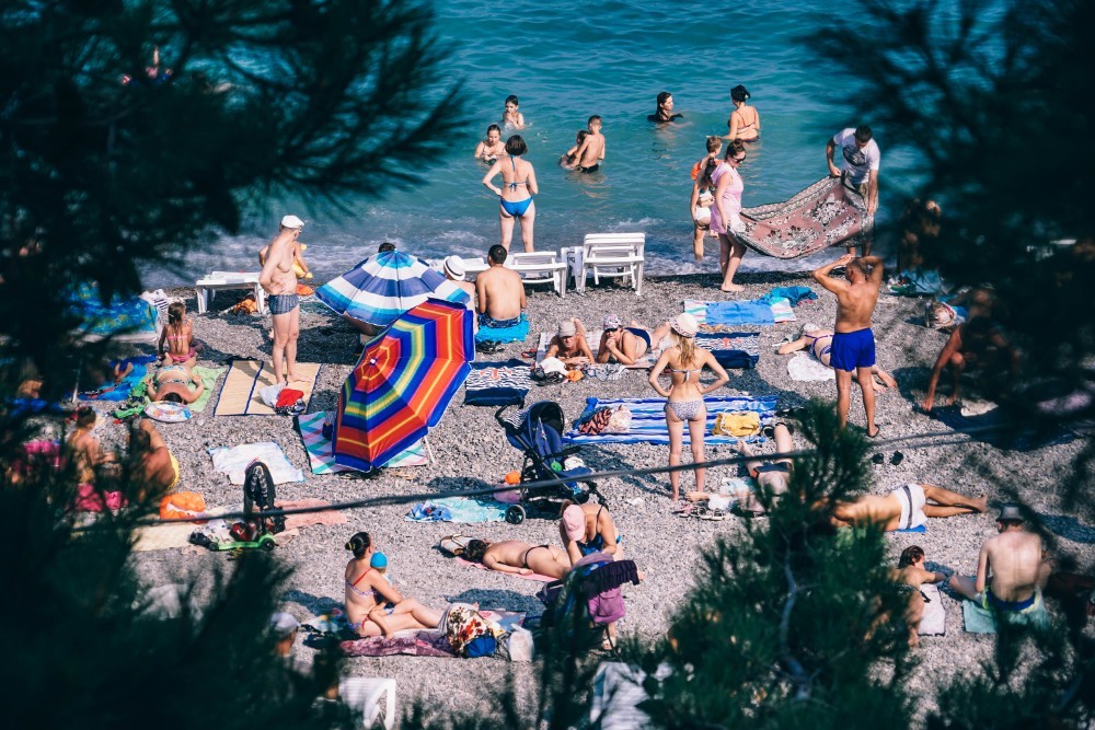 People Enjoying the Sun at a Beach in Yalta