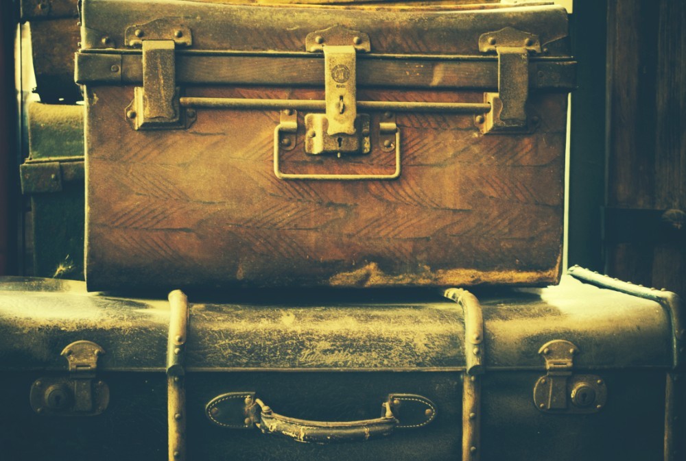 Vintage Leather Suitcases Placed on top of Each Other