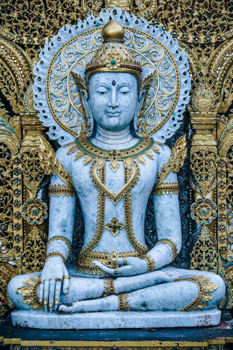 White and Gold Buddhist Statue at the Doi Suthep Temple