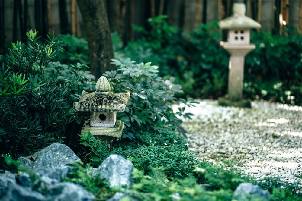 Beautiful Garden with Small Stone Houses