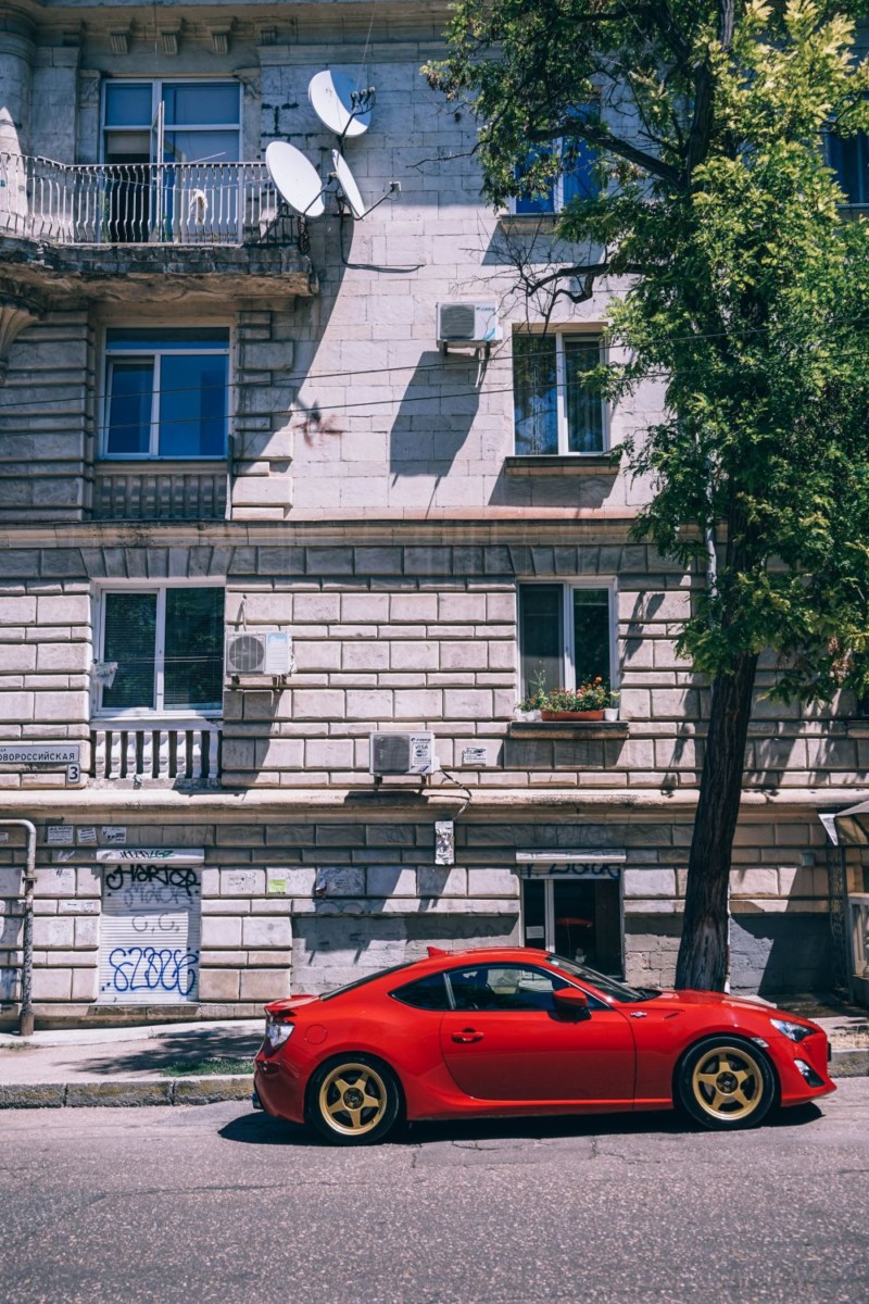 Red Sports Car Parked on the Streets of Sevastopol