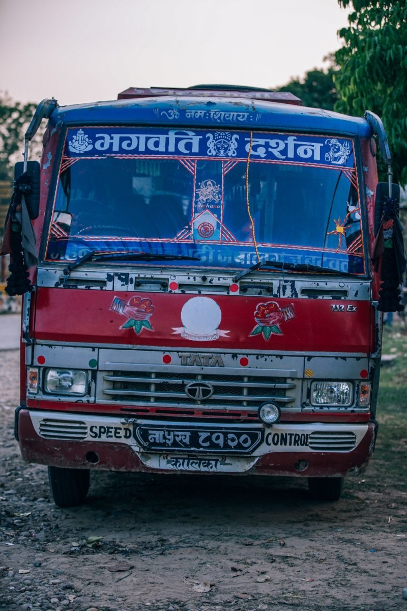 Retro Bus in a Nepali Village