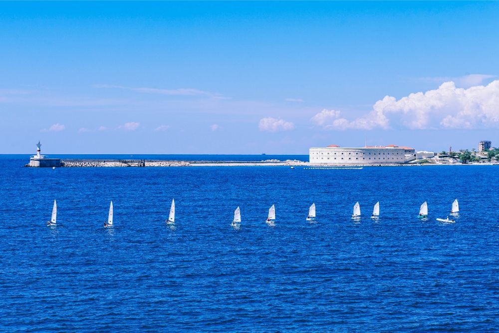 Small Boats Aligned near the Dock in Sevastopol