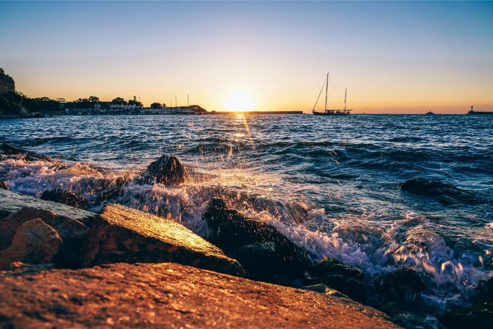 Wave Splashing against Rocks at the Beach in Sevastopol