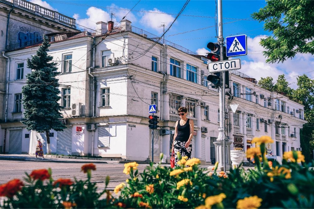 Woman Walking Through the Streets of Sevastopol