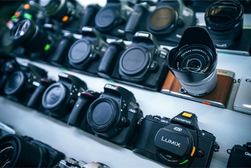 Professional Cameras for Sale in an Electronics Shop