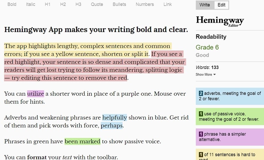 Hemingway grammar tools