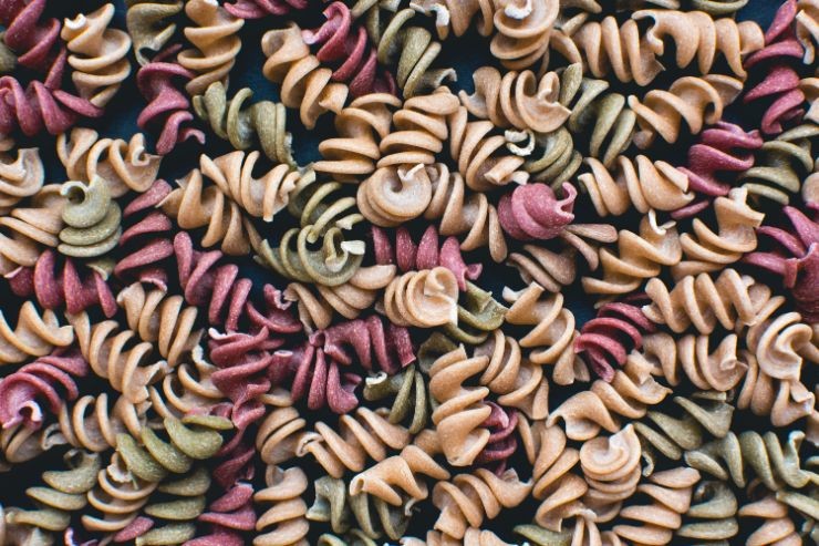 full frame of colorful pasta fusili TURQ