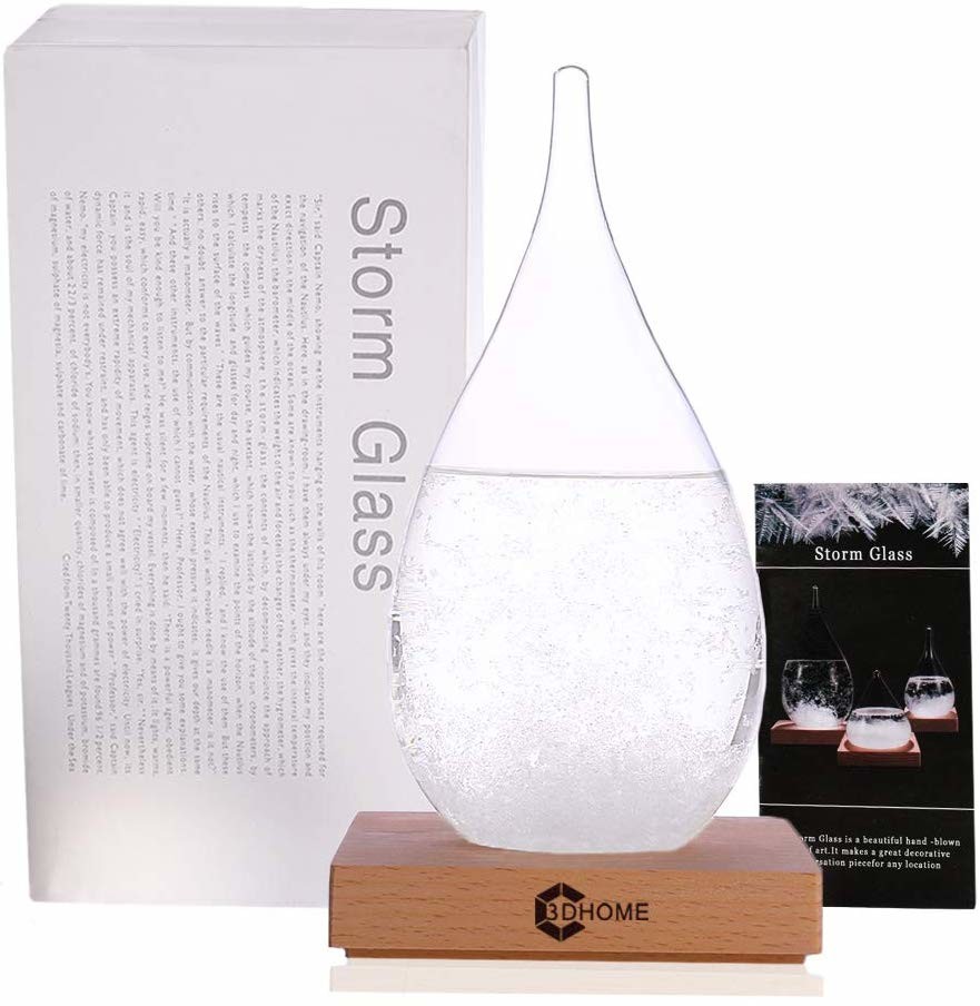 Weather Station Enkrio Storm Glass Weather Predictor Mini Barometer Bottle with Wood Base for Home & Office Decoration 