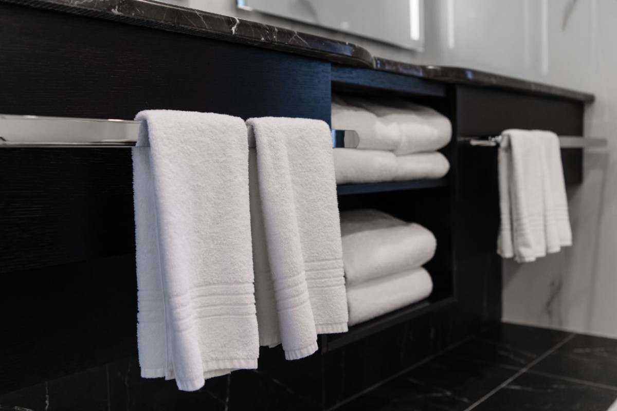 close up of luxury bathroom towels in a FH