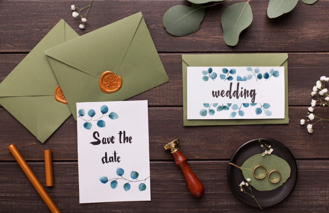 preparing wedding invitations and folding envelope RFQYM