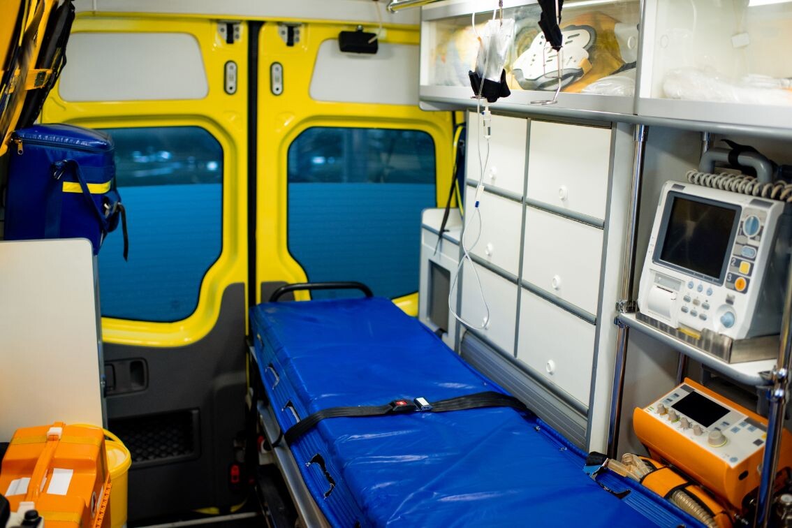 interior of ambulance car with stretcher refrigera udjwa