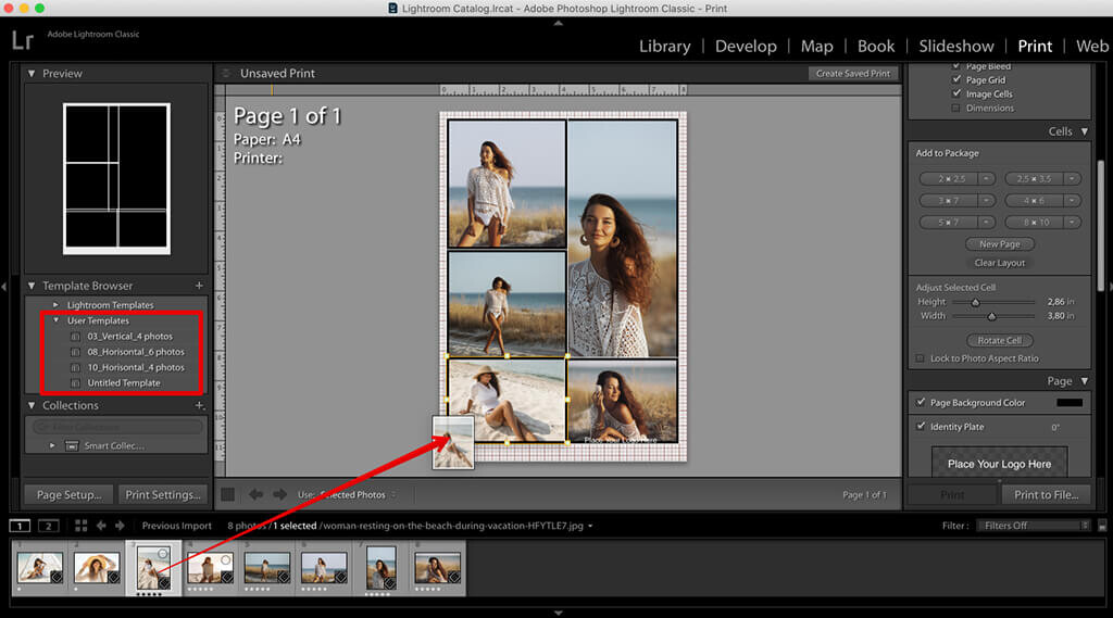 add photos to the template to make a collage in lightroom