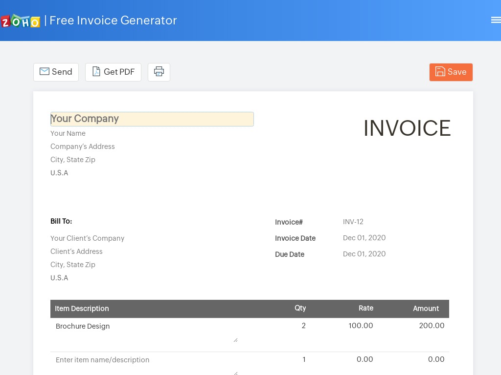 free invoice generator zoho