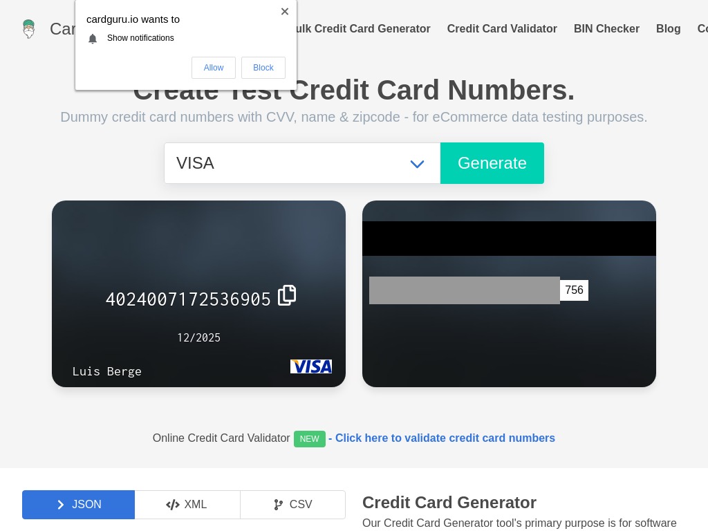 Credit card generator